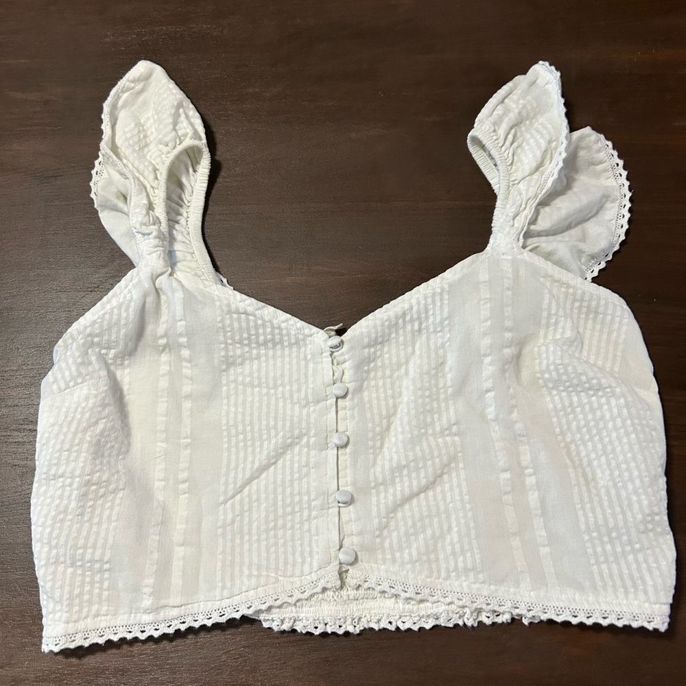 aerie White Textured Button-Front Crop Camisole